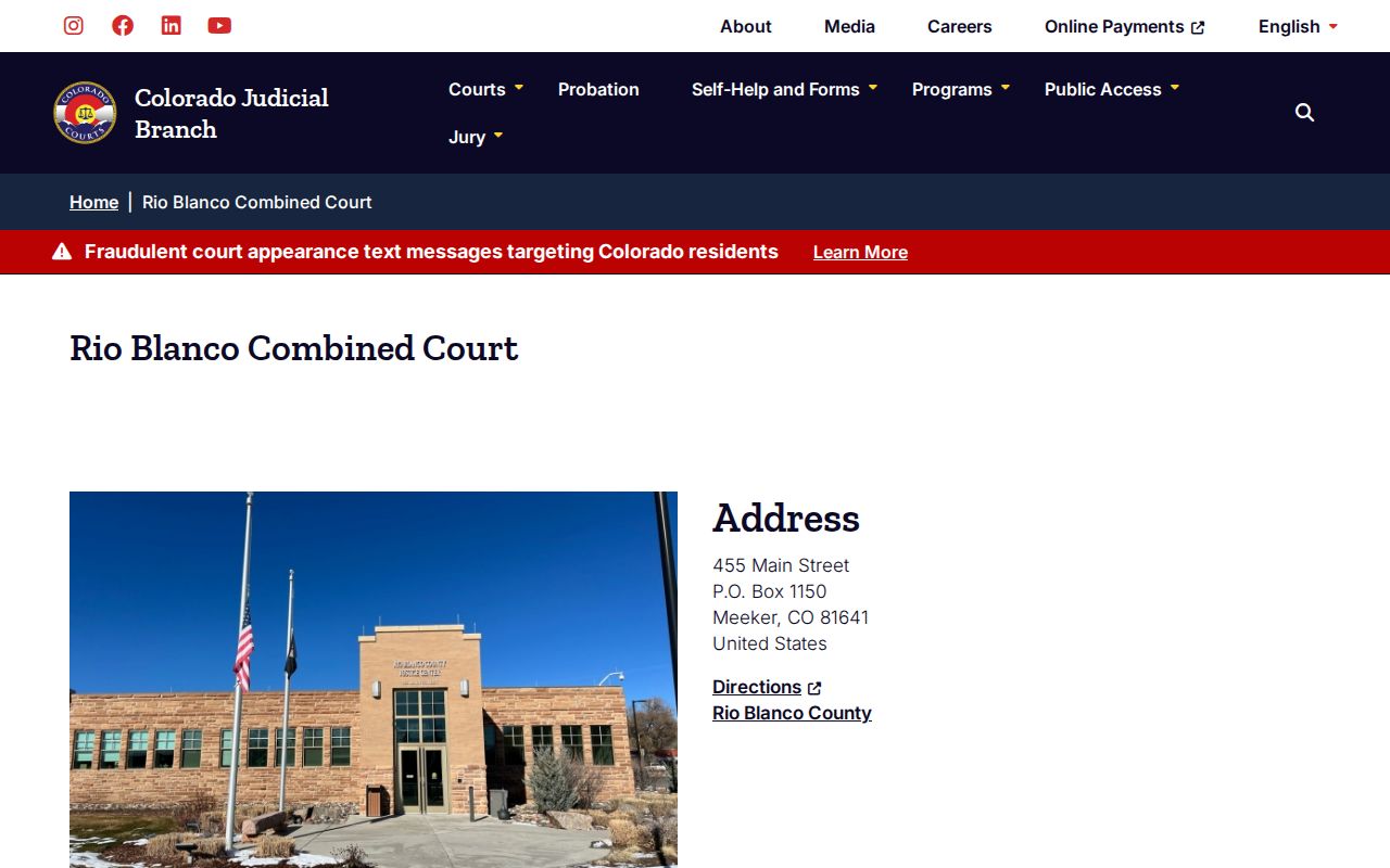 Rio Blanco County warrant records Meeker Combined Court contact
