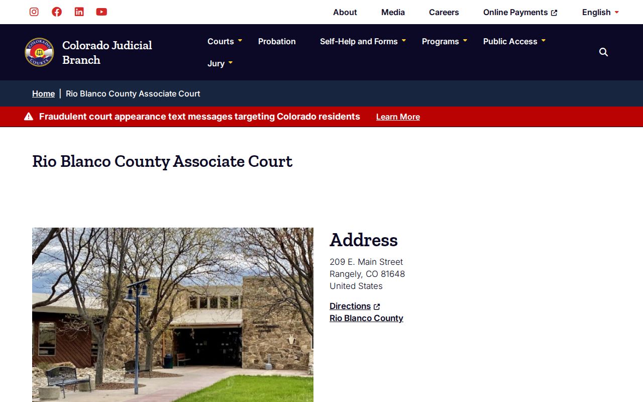 Rio Blanco County warrant records Rangely Associate Court contact