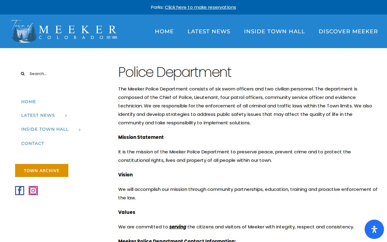 Meeker warrant records Police Department contact and records request