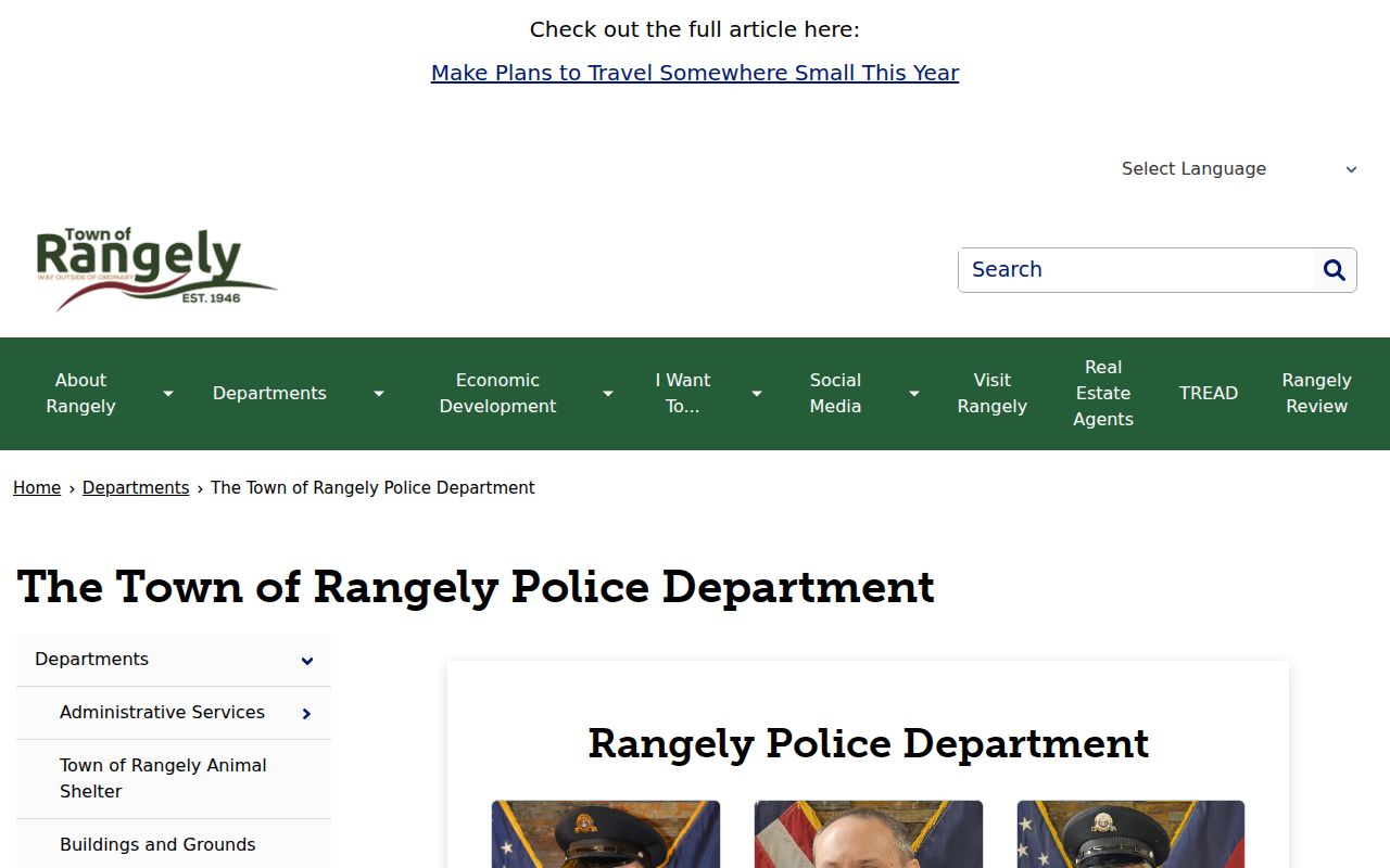 Rangely warrant records Police Department official page frame